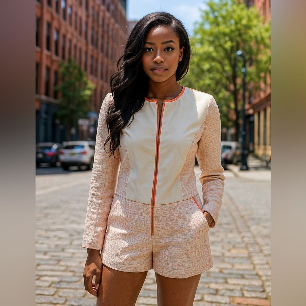NWT Mustard Seed Two Piece Ivory Orange Shorts Suit S